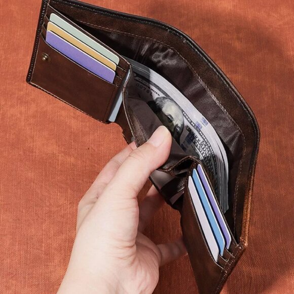 Men's Full-Grain Leather Wallet with RFID Blocking ID Credit Card Slots Billfold - Picture 2 of 4
